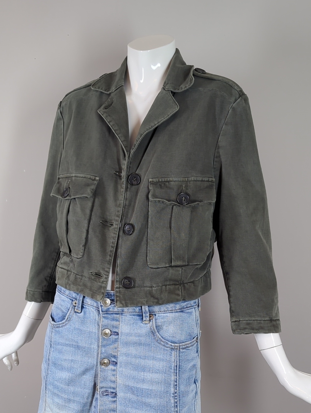 James Perse Olive Green Military Field Jacket Terry Cloth Casual Cropped